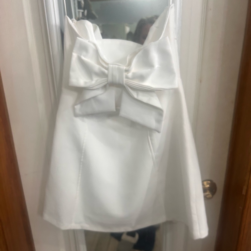 TCEC White Bow Front Formal Girls Dress